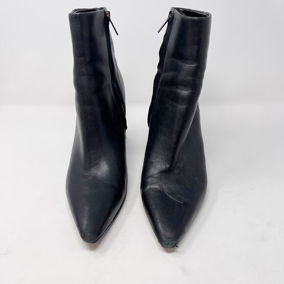 Marc Fisher Womens 9.5 Black Leather Kulika Booties Pointed Toe Wrap Block Heel - Picture 2 of 15